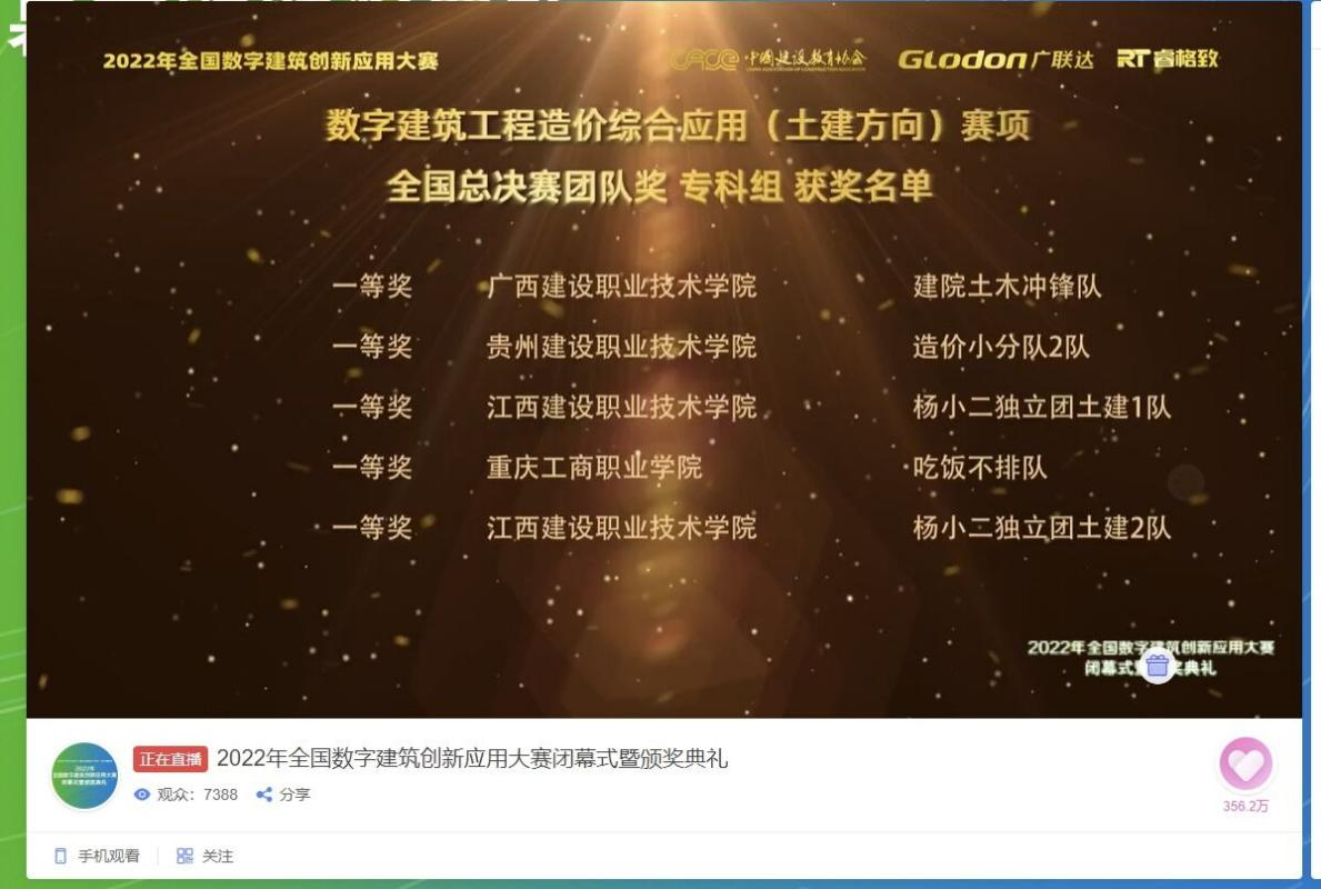 荣获数字乐玩首页（中国）网页版工程造价综合应用（土建方向）赛项一等奖